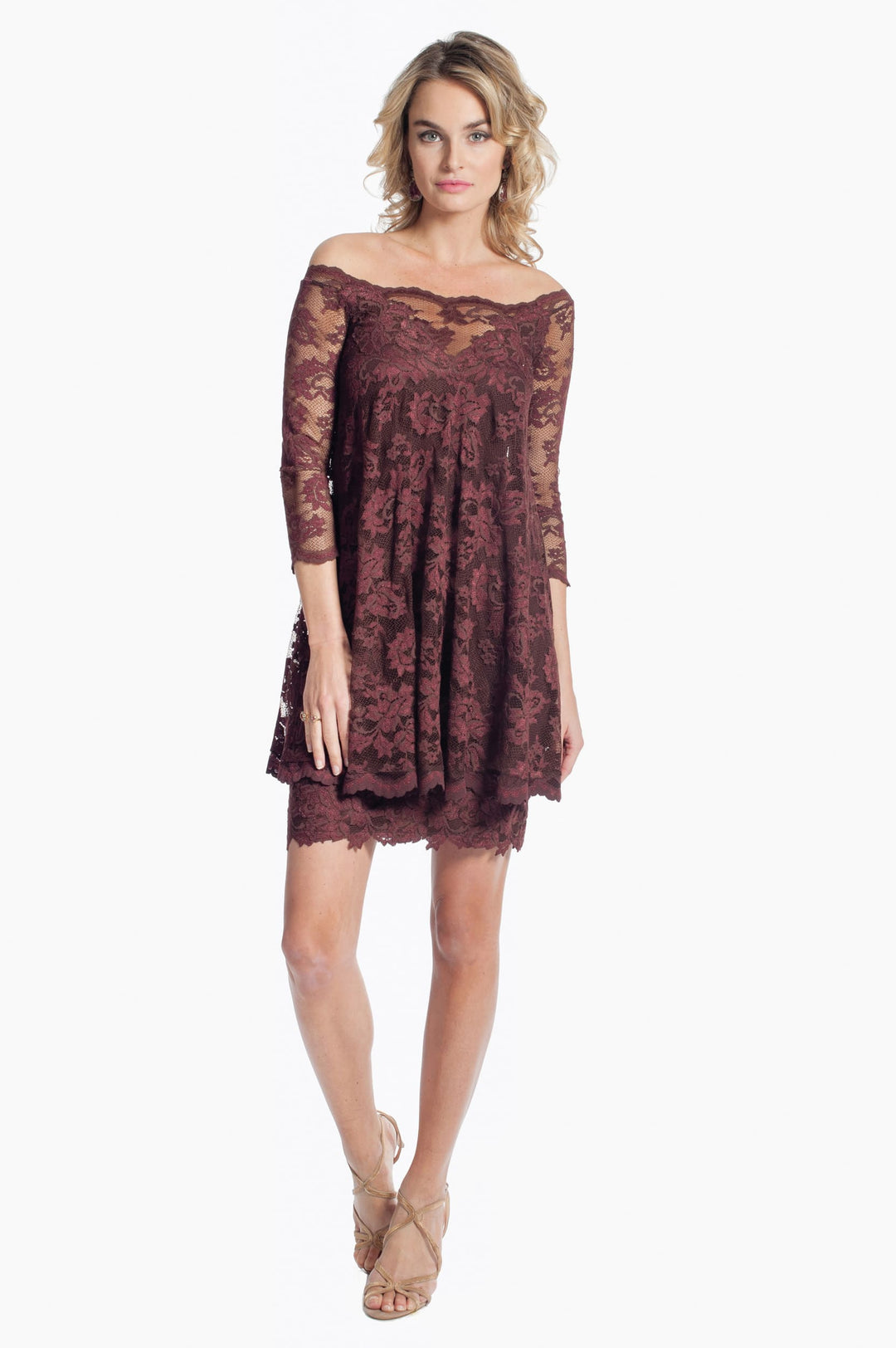 Off Shoulder Short Lace Dress-0
