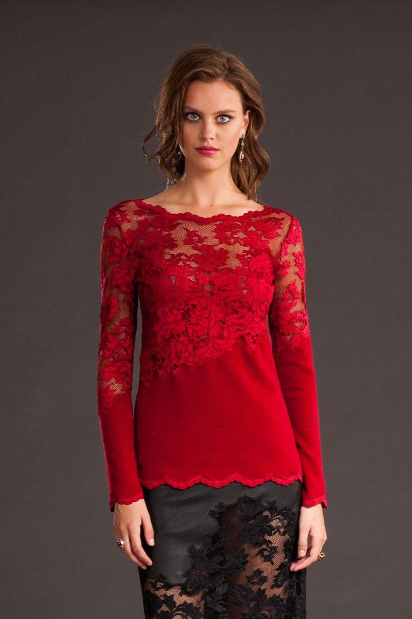 Lace-Accented Cashmere Sweater-2