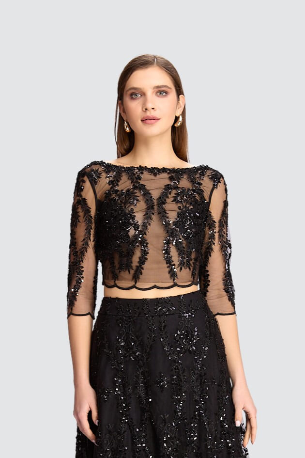 Sheer Embroidered Crop Top-0