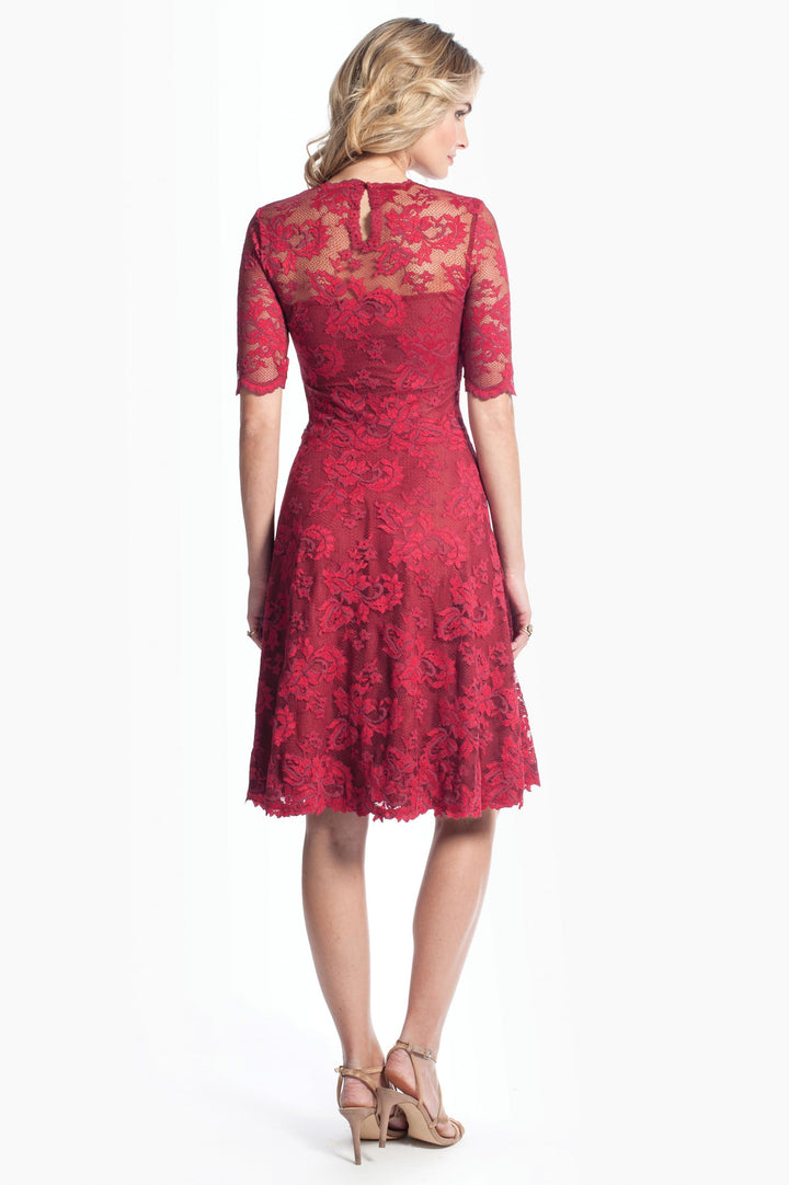 A-Line Dress with Sheer Sleeves and Scalloped Details-1