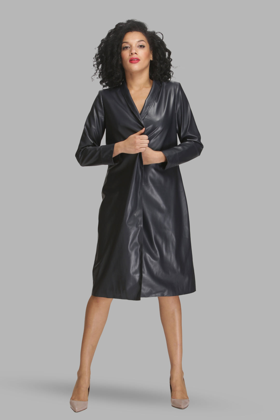 Long Vegan Leather Trench Coat-0