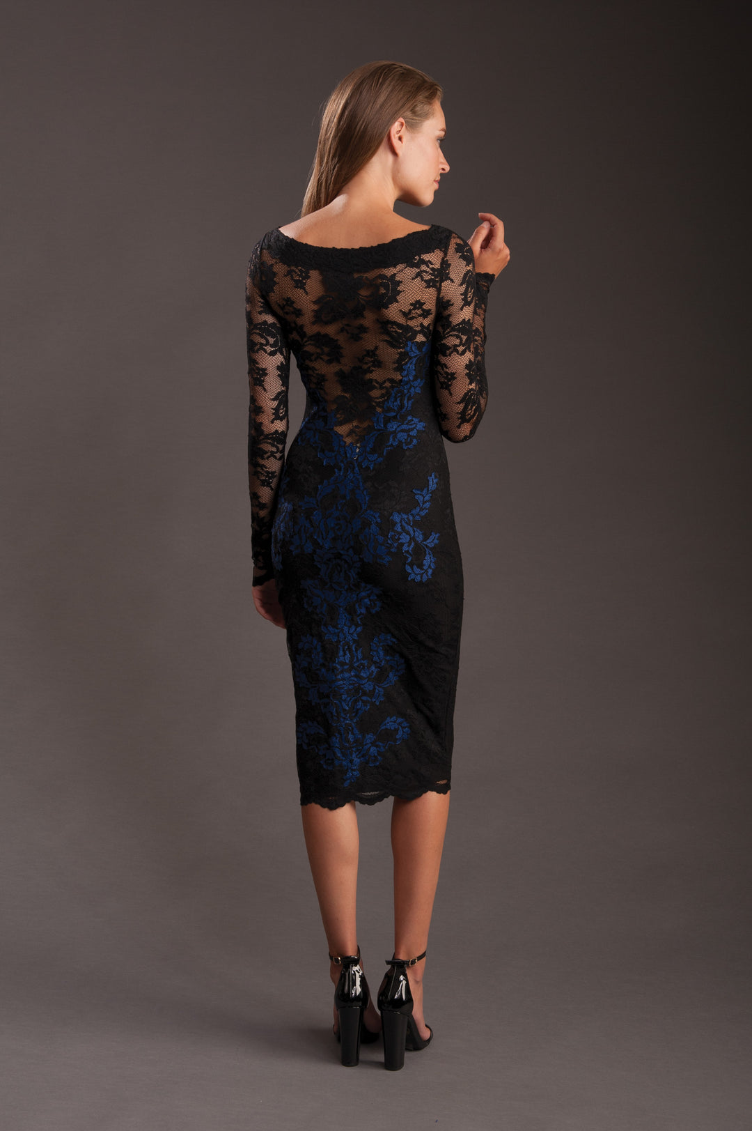 Black Lace Dress with Persian Night Lace Appliqué-1