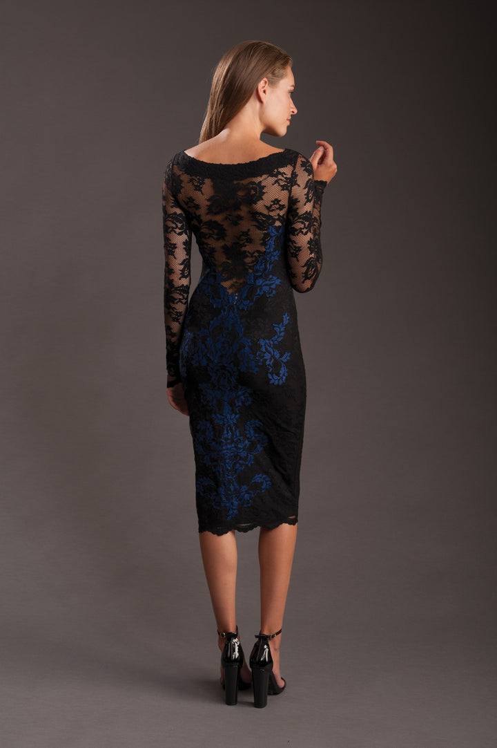 Black Lace Dress with Persian Night Lace Appliqué-1
