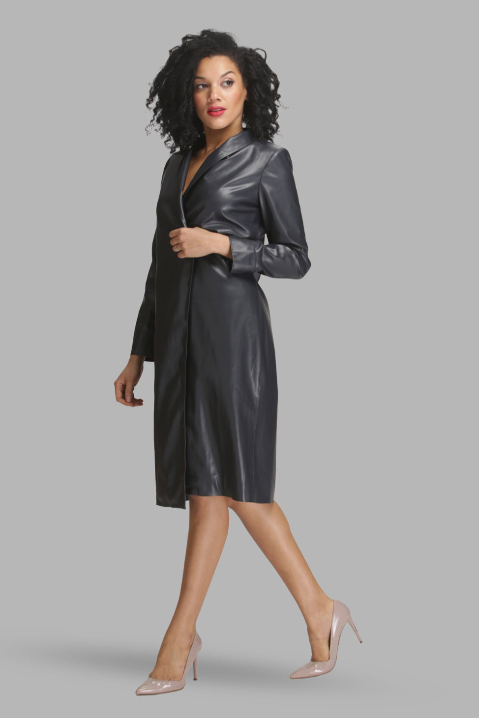 Long Vegan Leather Trench Coat-1