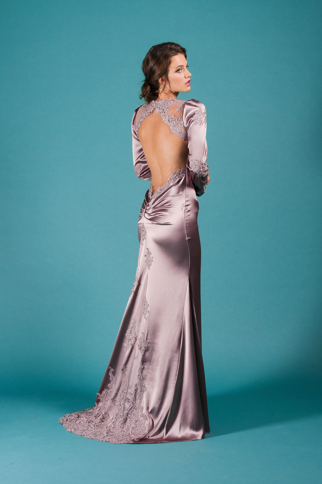 Plum Haute Couture Satin Backless Gown-0