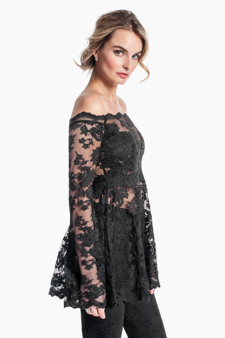 Elegant Off-shoulder Floral Lace Tunic-2