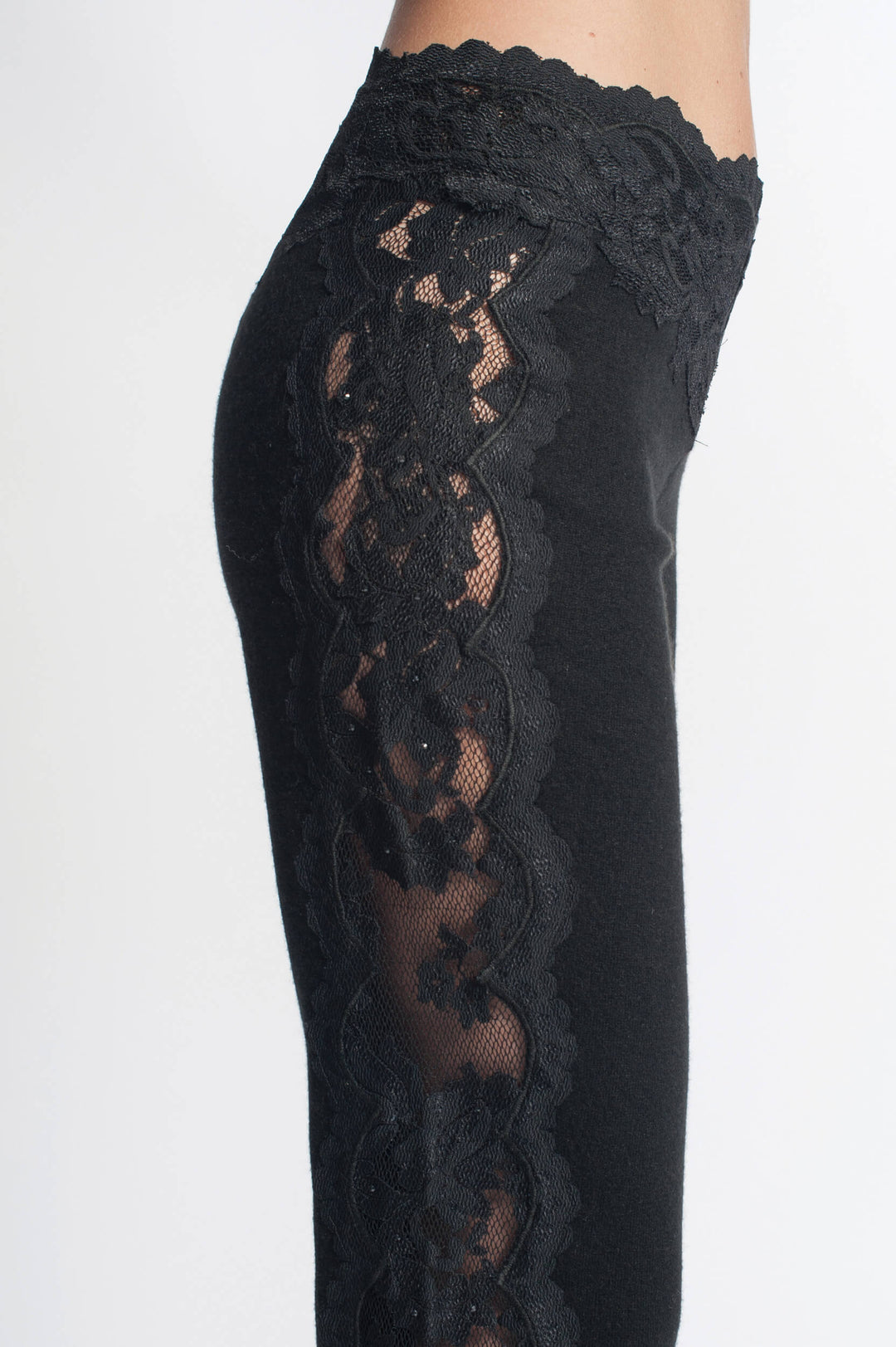 Luxurious Cashmere Trousers with Sheer Lace Side Panels-3
