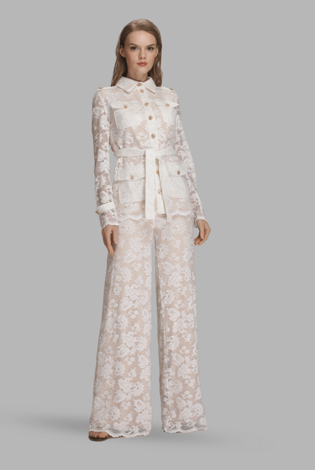 Collared jacket with pockets & belt-0