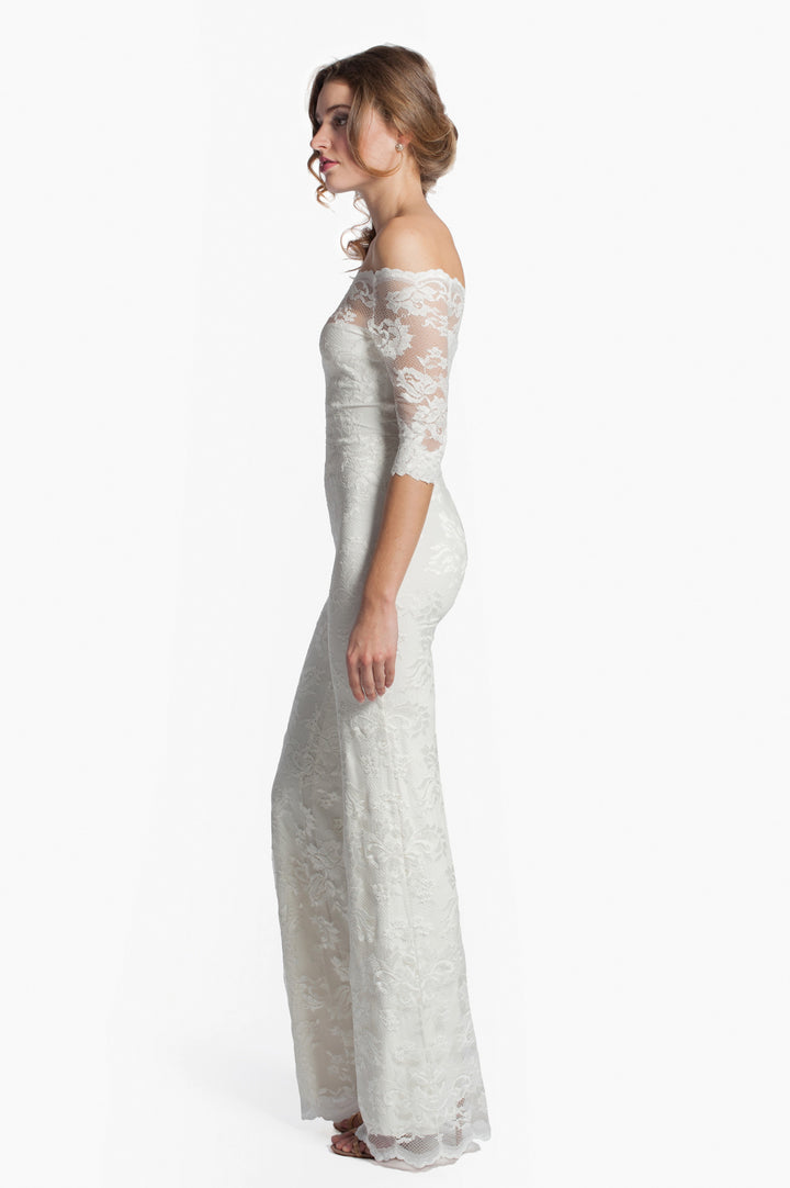 Off-Shoulder Lace Jumpsuit with Flare Trousers-2