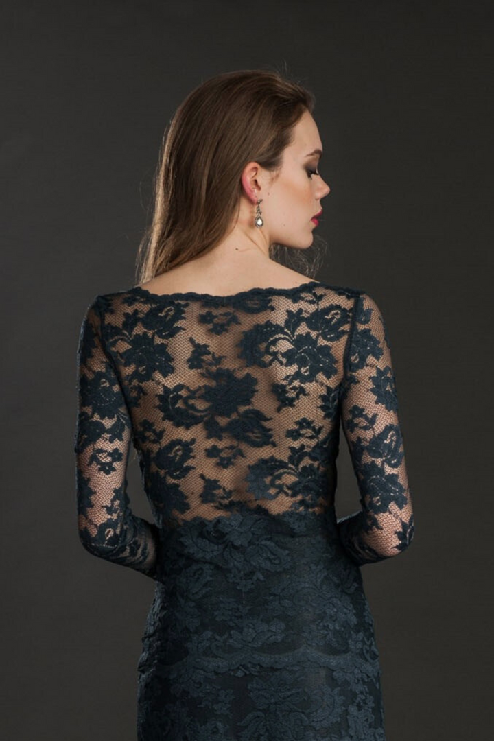 Sheer Lace Long-Sleeve Top with Floral Detailing-4