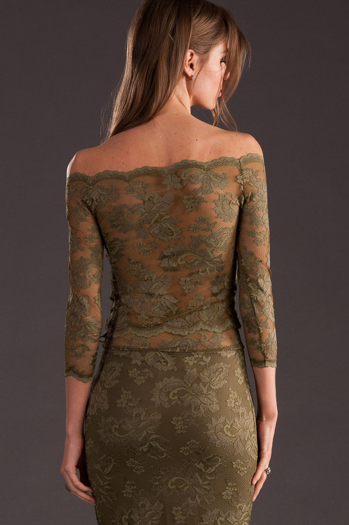 Off-Shoulder Floral Lace Top with Swarovski Crystals-4