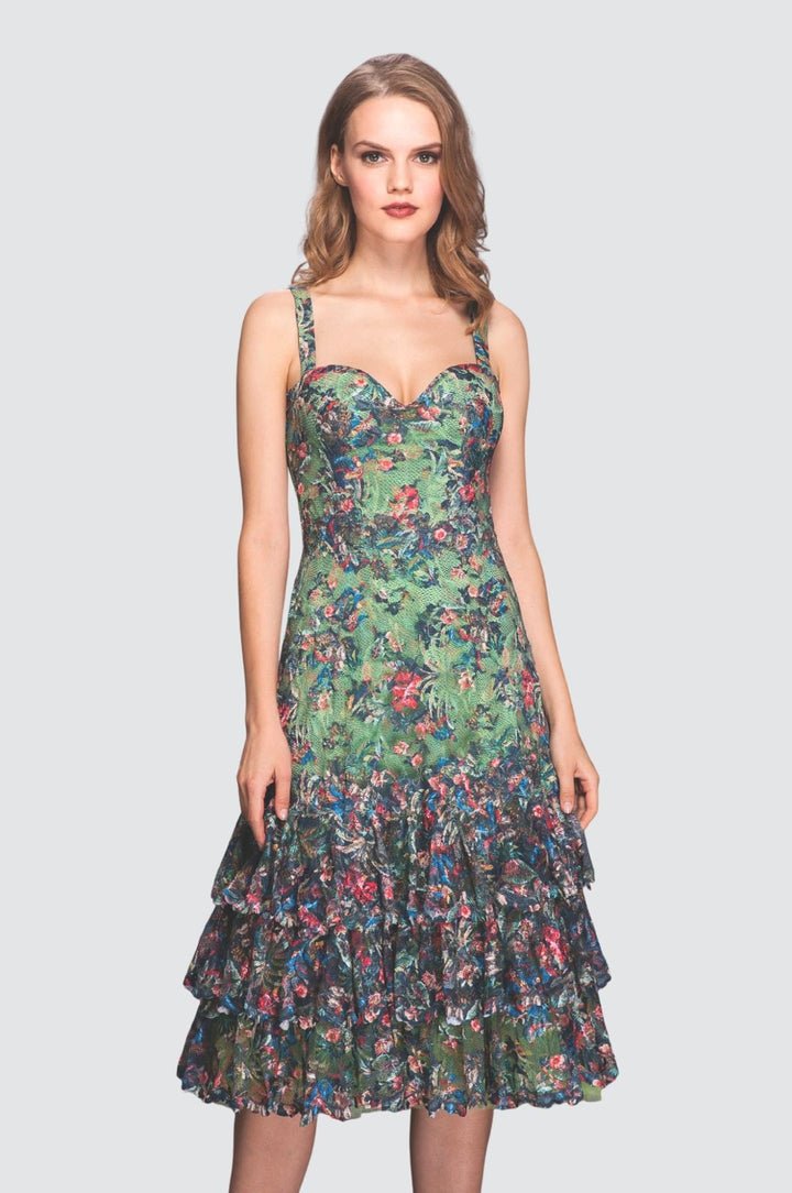 Floral Embroidered Ruffle Midi Dress