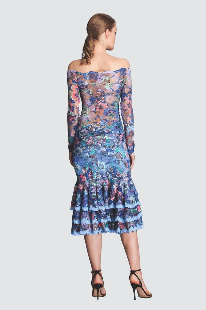 Off-Shoulder Floral Ruffle Midi Dress