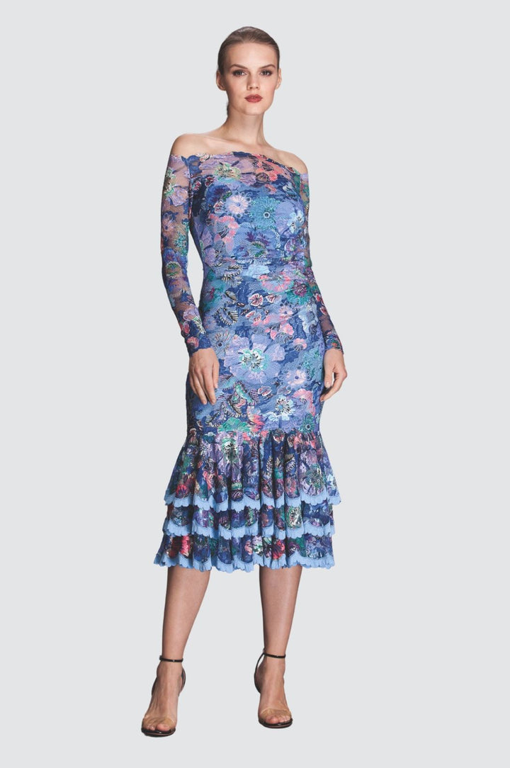 Off-Shoulder Floral Ruffle Midi Dress