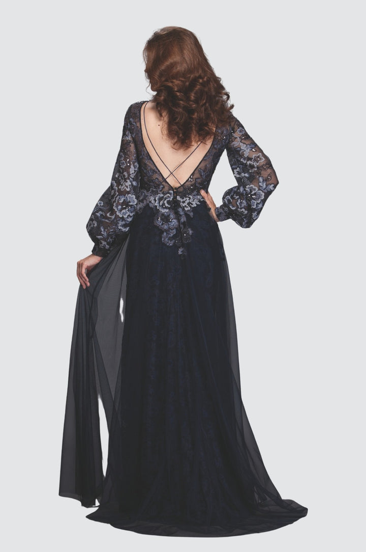 Mystery Shadow Embroidered Tulle A-Line Overlay Gown