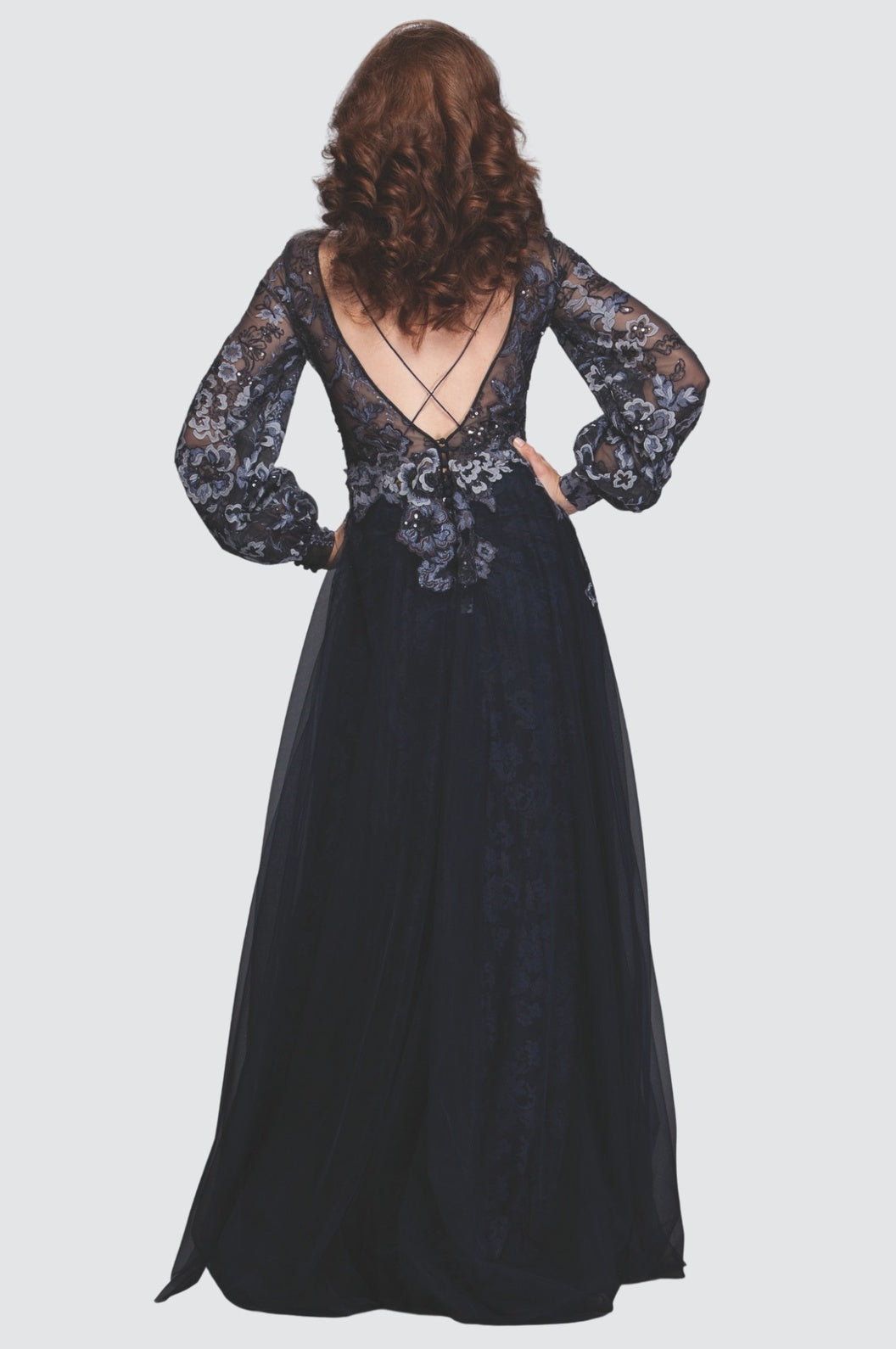 Mystery Shadow Embroidered Tulle A-Line Overlay Gown