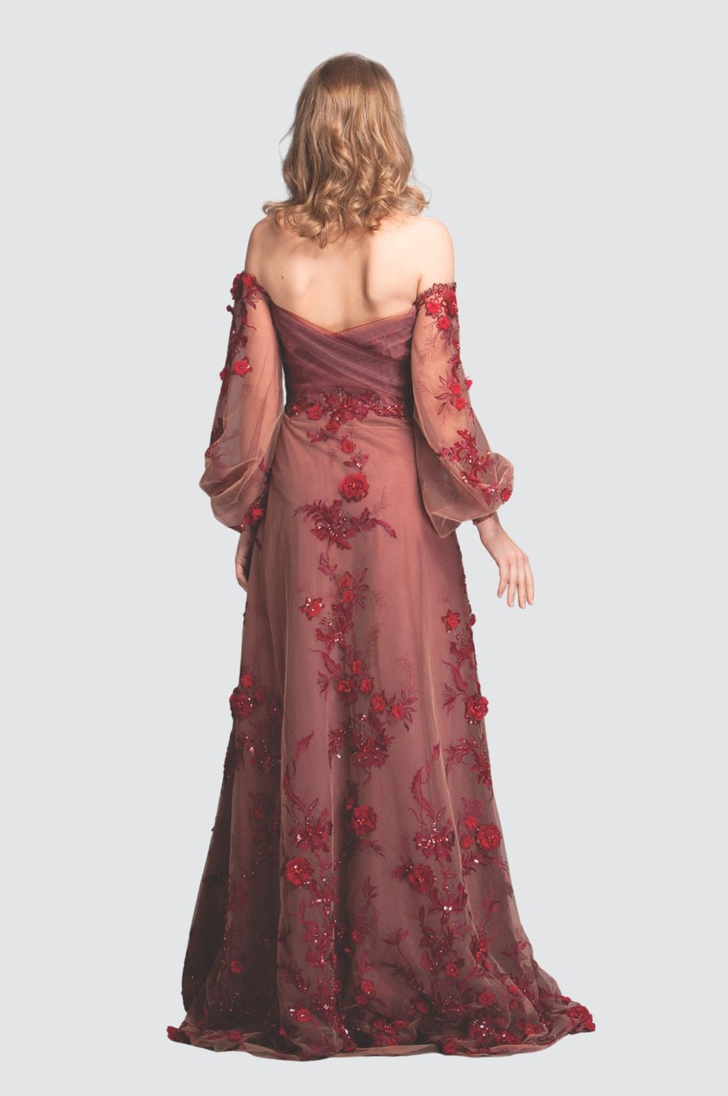 Floral Embroidery Off-Shoulder Gown