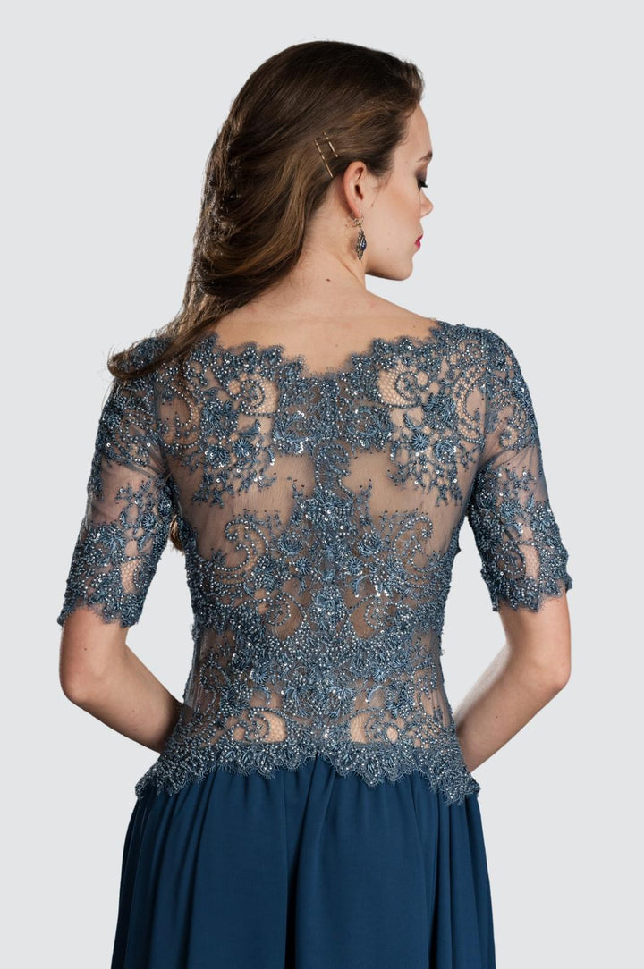 Elegant Sequined Embroidered Bodice Chiffon Gown