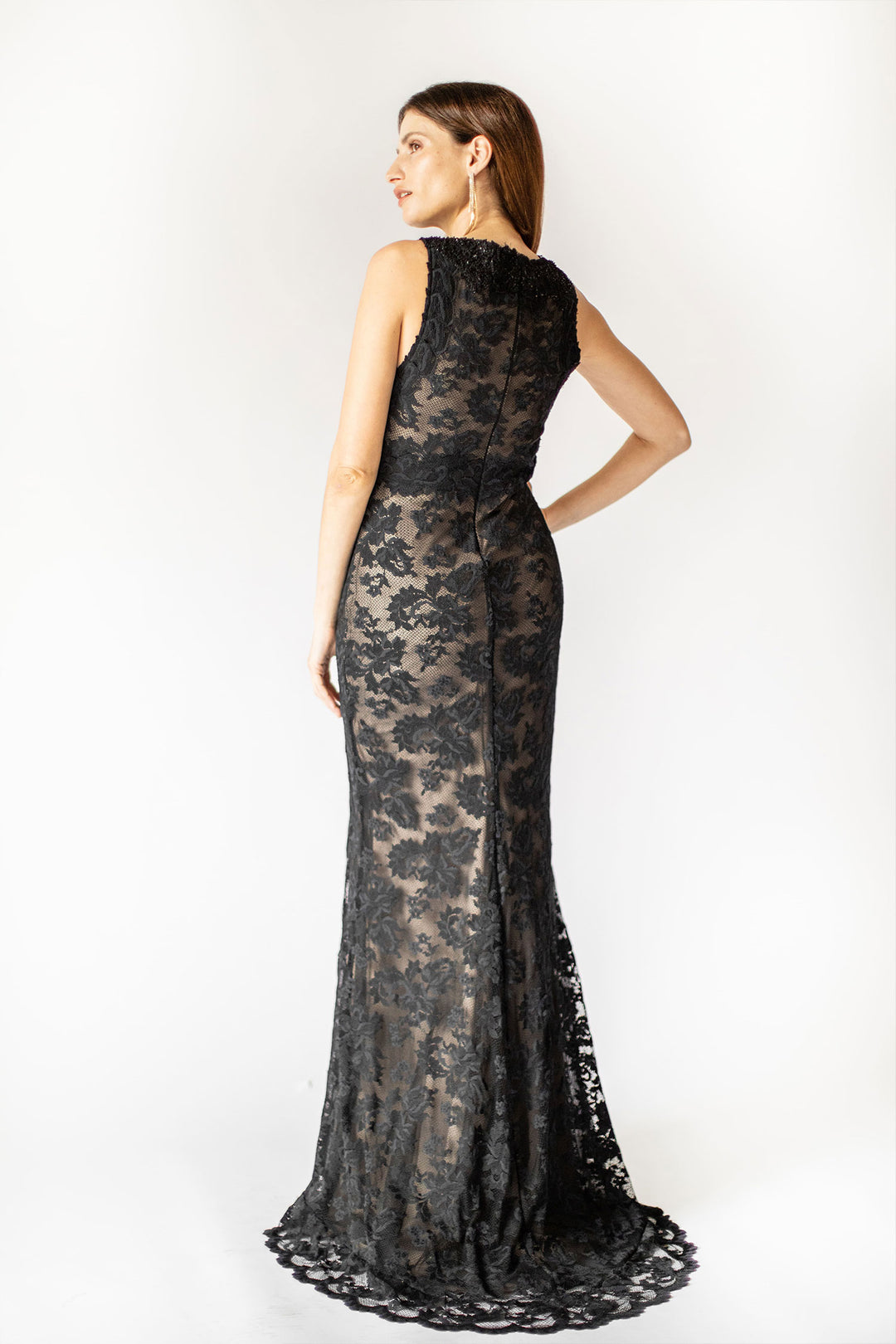 Midnight Temptation Black Lace with High Slit Gown