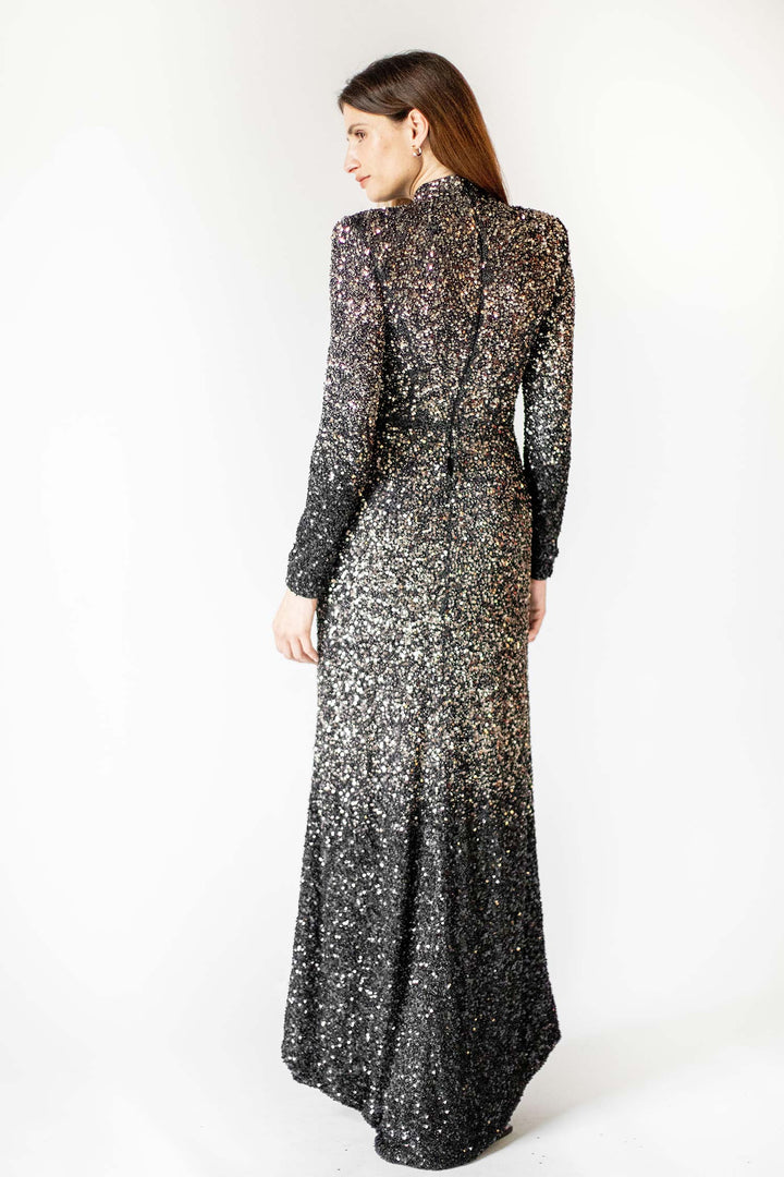 Goddess Ombre Metal Long Couture Gown