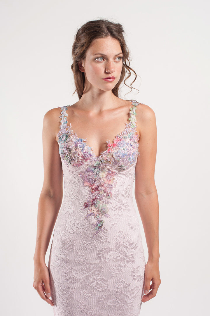 Lace Gown with front Floral Detail-1