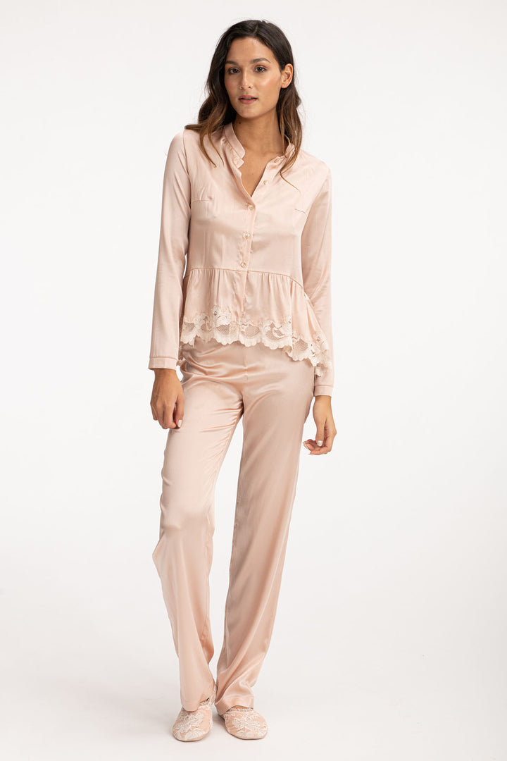 Silk Beige Pajama Pants-0