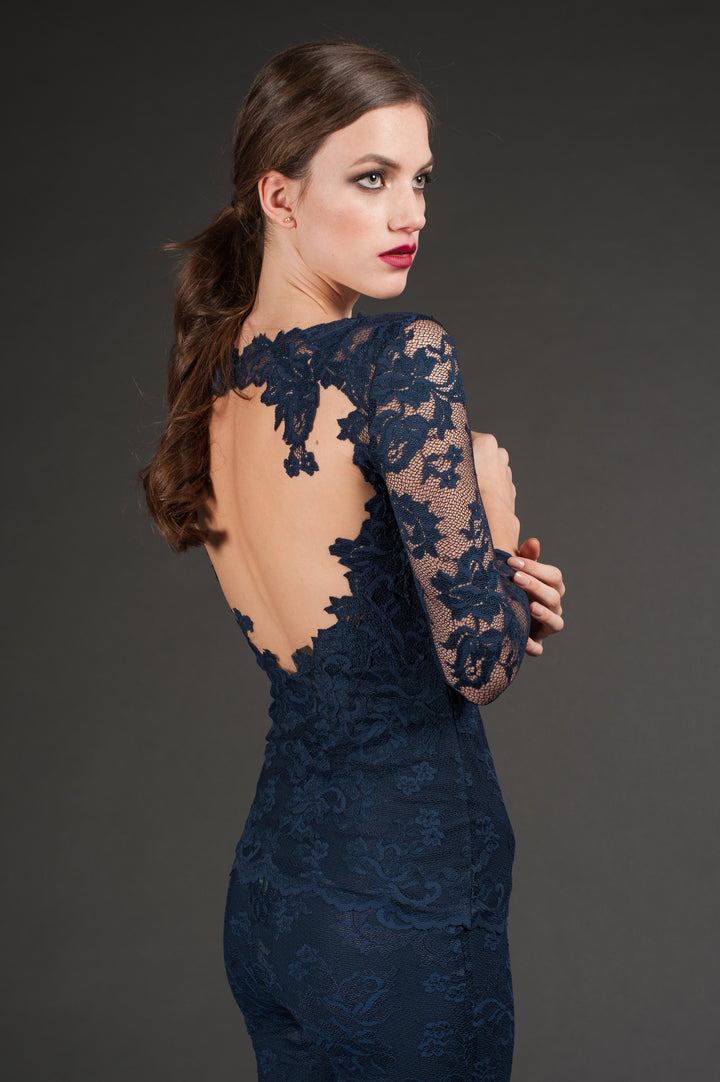 Blue Lace Top with Open Back-0