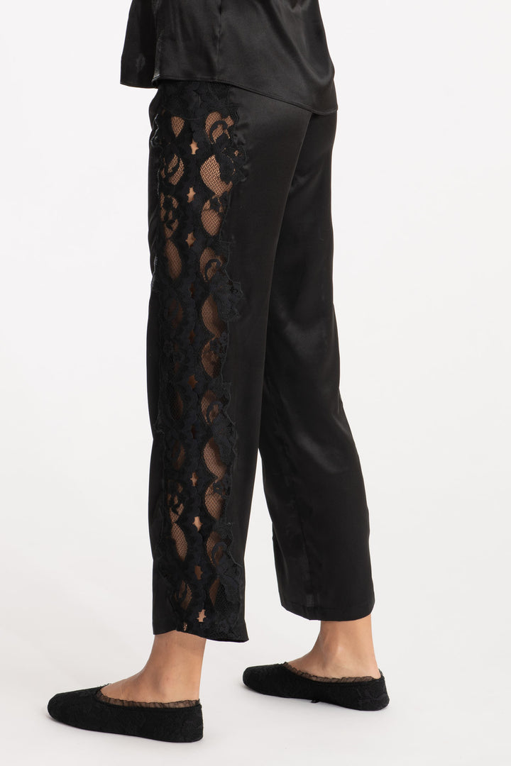 Silk Black Pajama Pants with Lace-4
