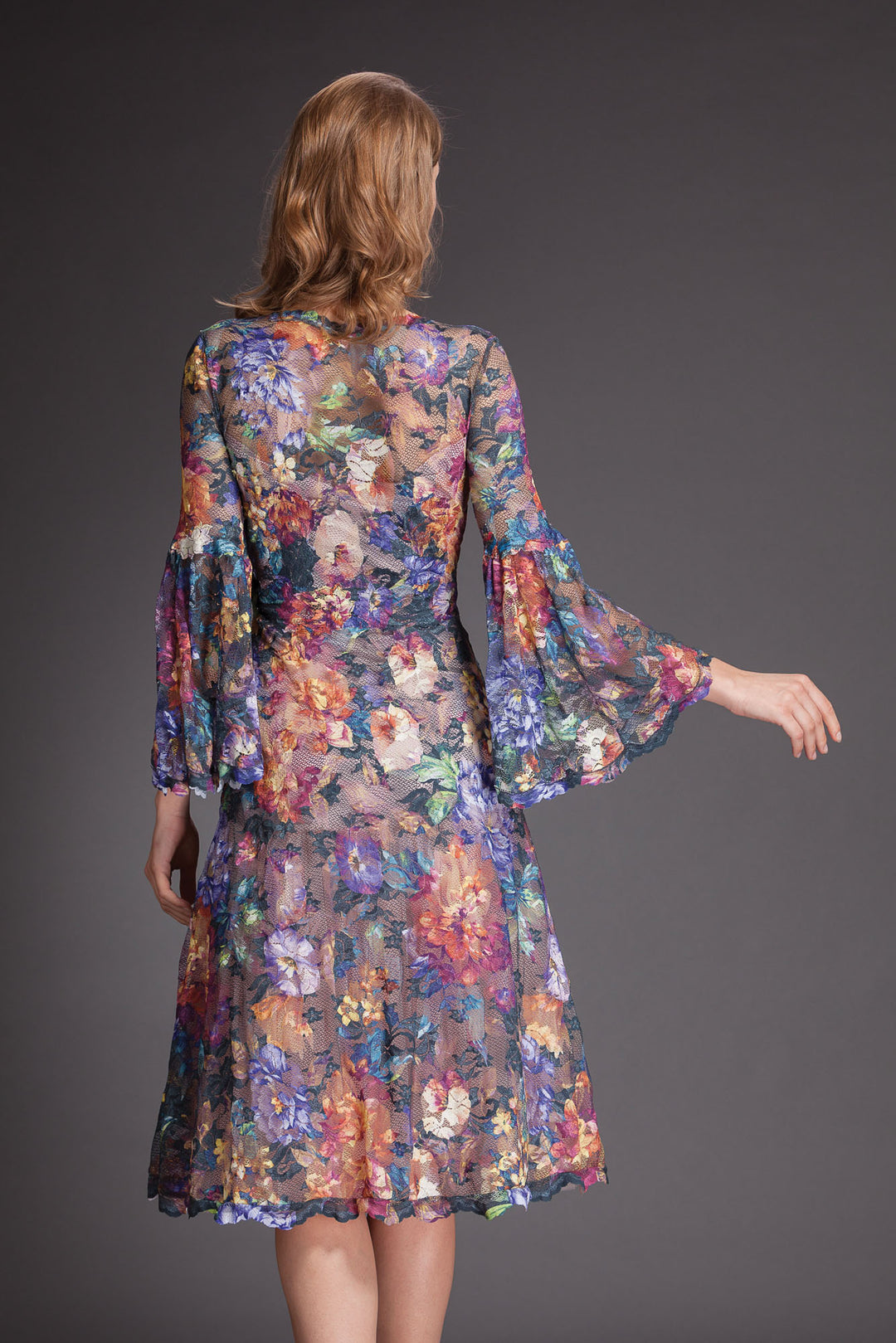 Cocktail Lace Dress with bell sleeves-1