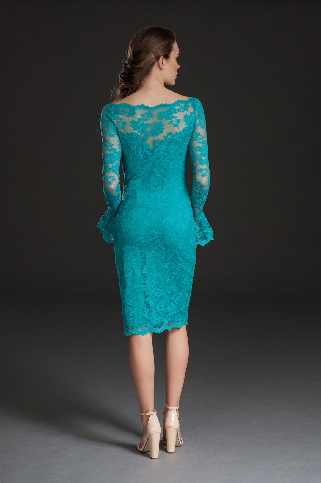 Midi Lace Dress with Subtle Ruffle Detail-1