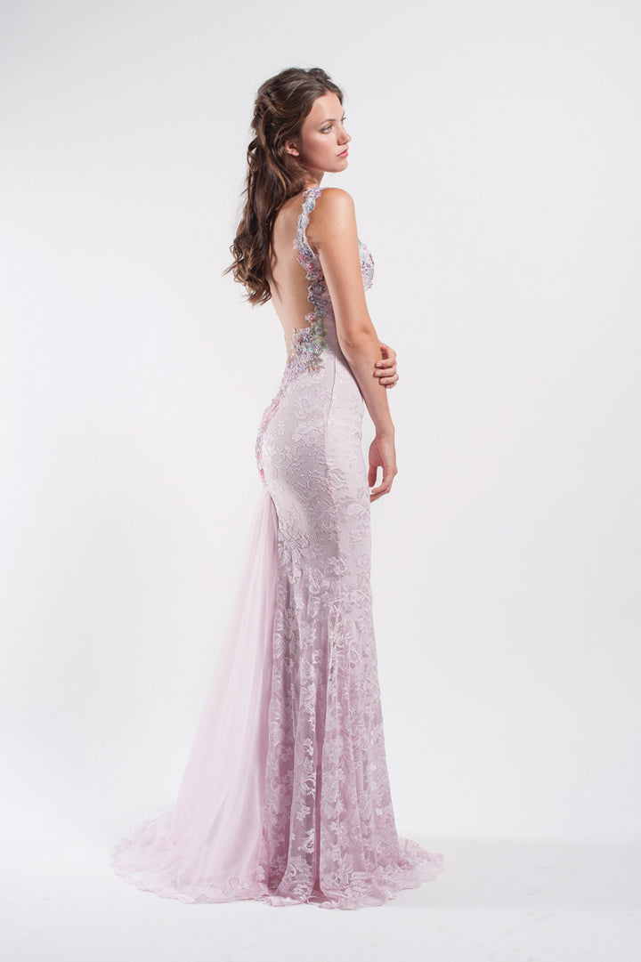 Lace Gown with front Floral Detail-5