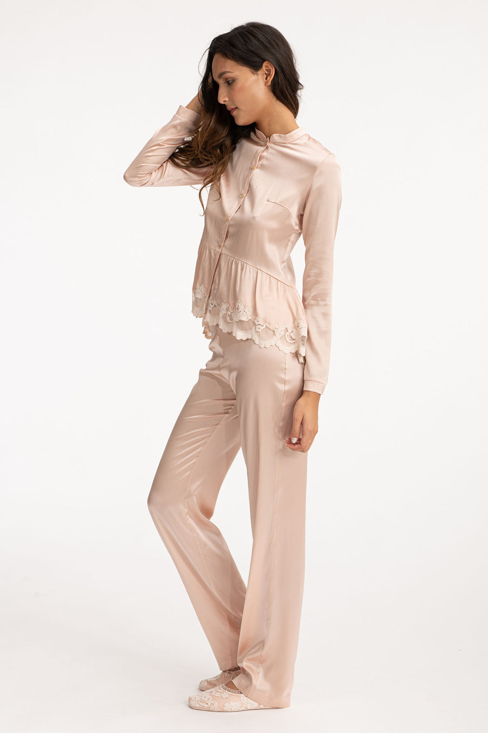 Silk Beige Pajama Pants-1