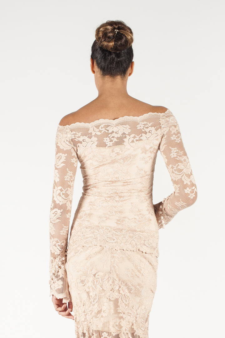 Off-Shoulder Lace Top with Flare Sleeves-6