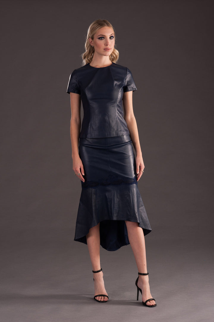 Dark Blue Leather Skirt-0