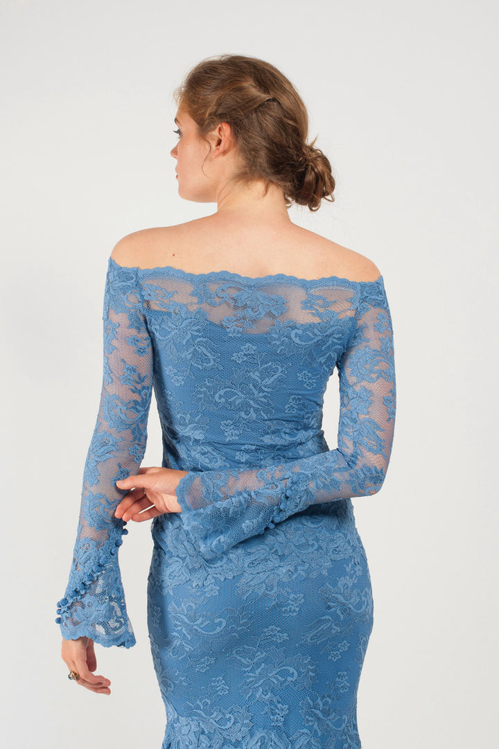 Off-Shoulder Lace Top with Flare Sleeves-3