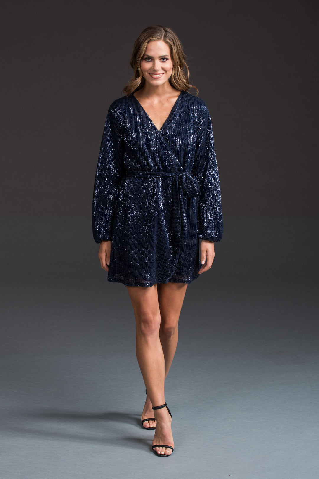 Blue Sequin Wrap Dress-2