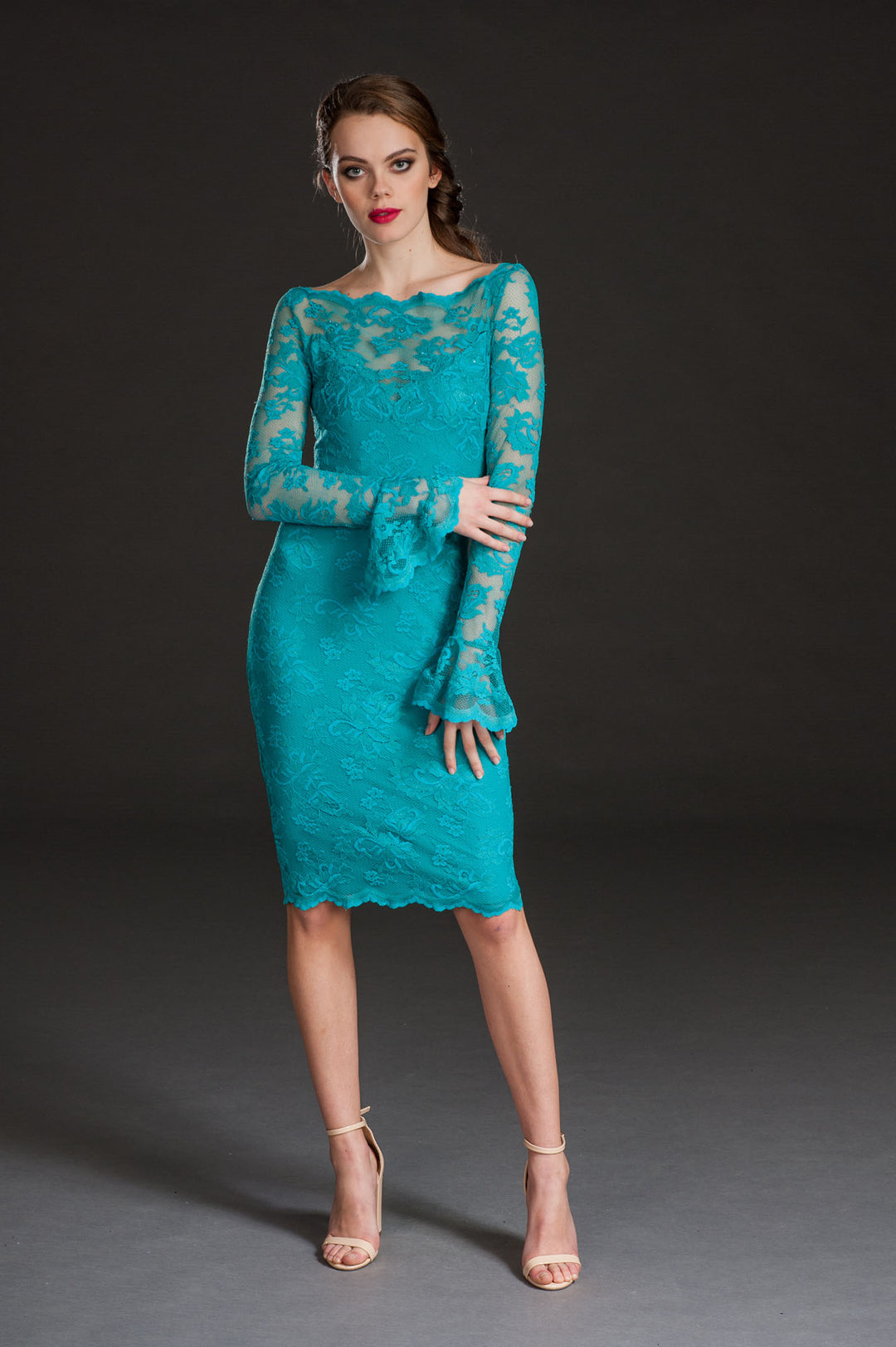 Midi Lace Dress with Subtle Ruffle Detail-0
