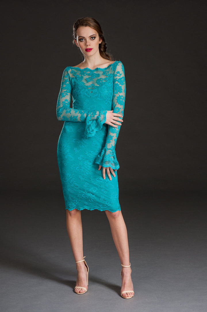 Midi Lace Dress with Subtle Ruffle Detail-0