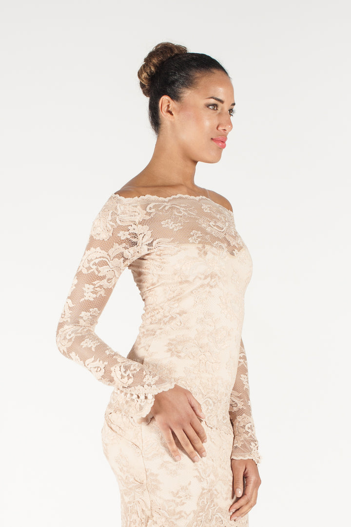 Off-Shoulder Lace Top with Flare Sleeves-5