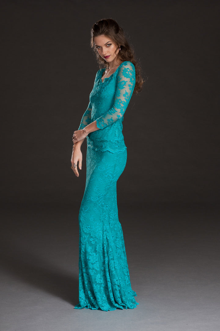 Floor Length Lace Skirt with Flare Detail-2