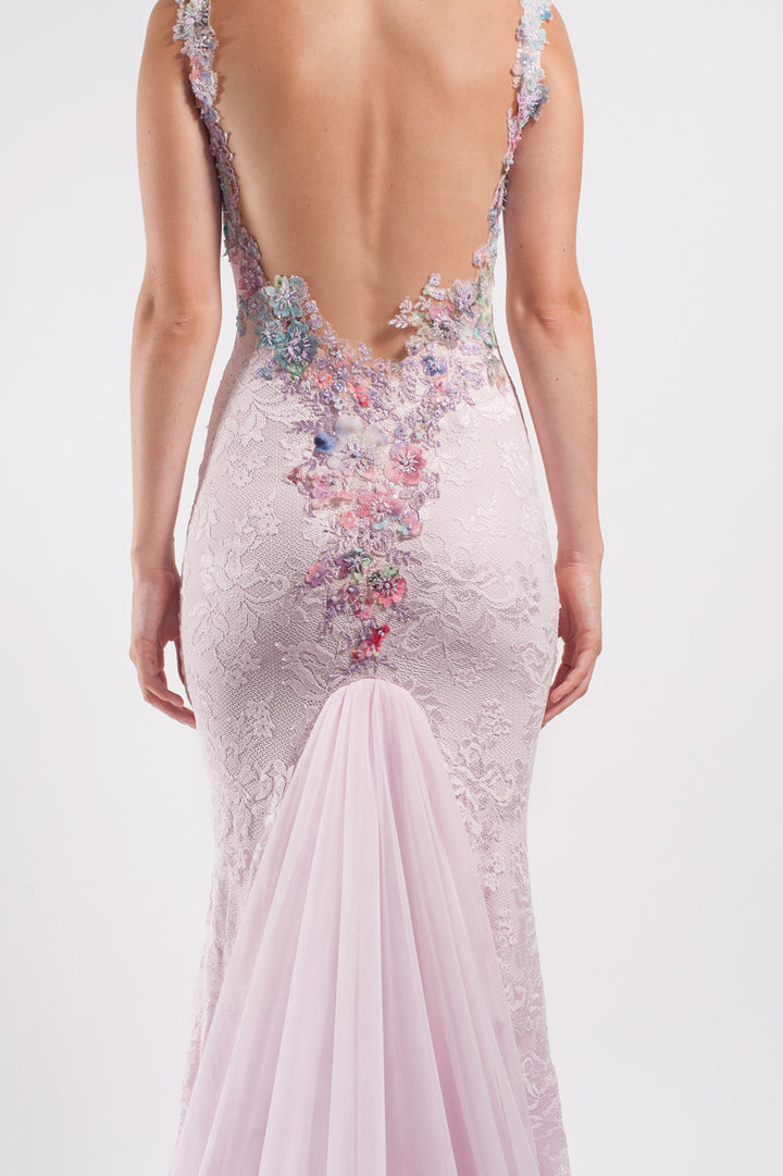 Lace Gown with front Floral Detail-4