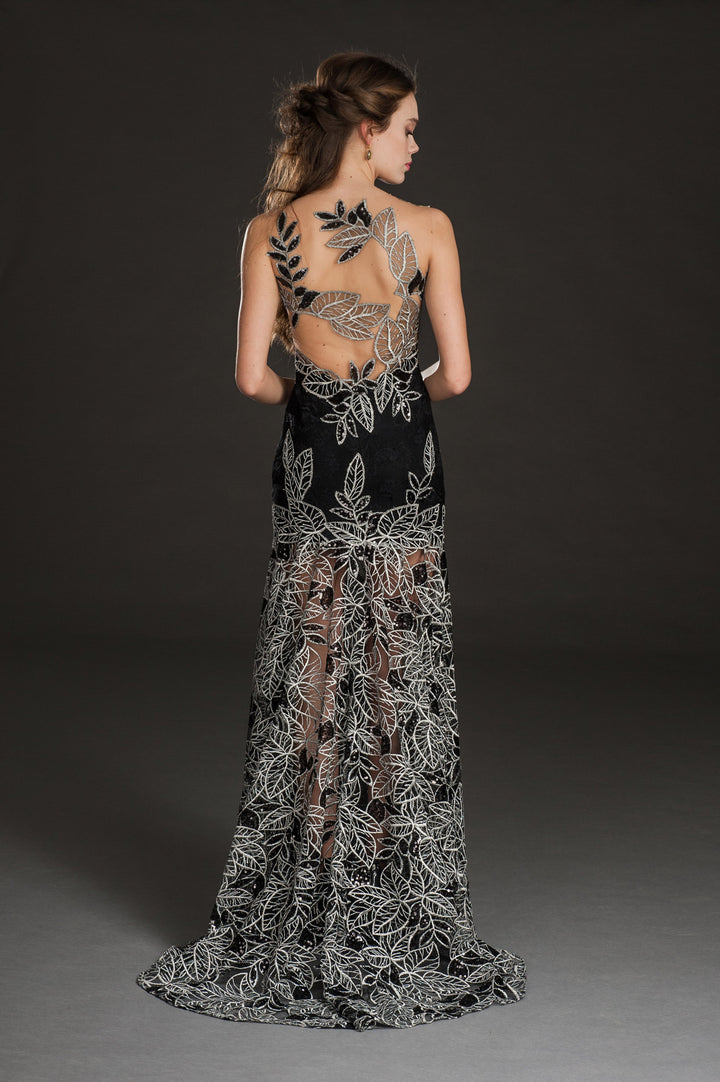 Floral mesh plunge neck-1