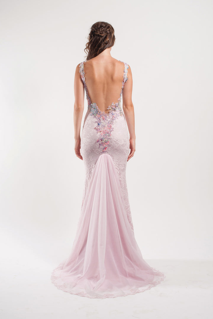 Lace Gown with front Floral Detail-3