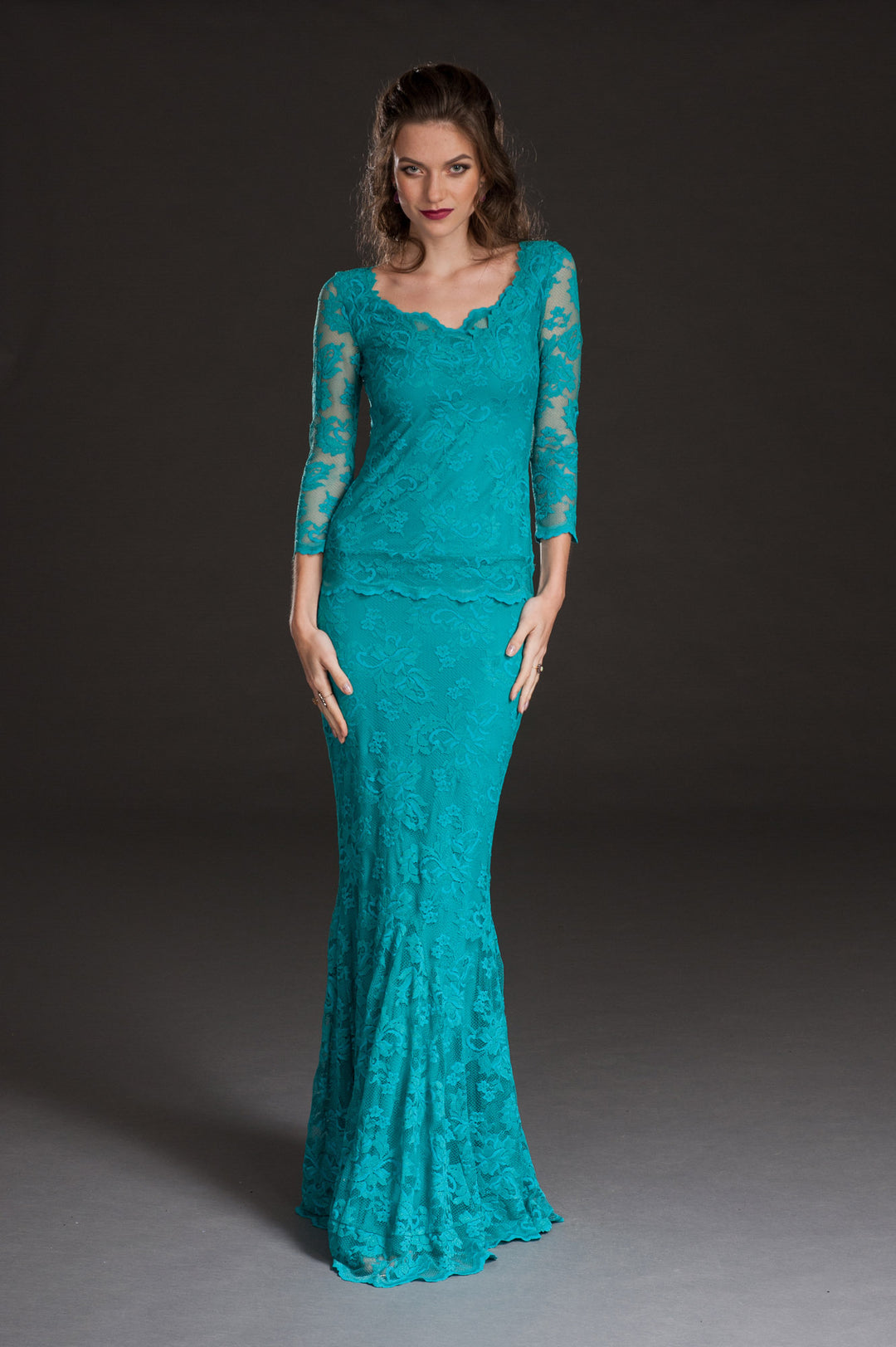 Floor Length Lace Skirt with Flare Detail-0