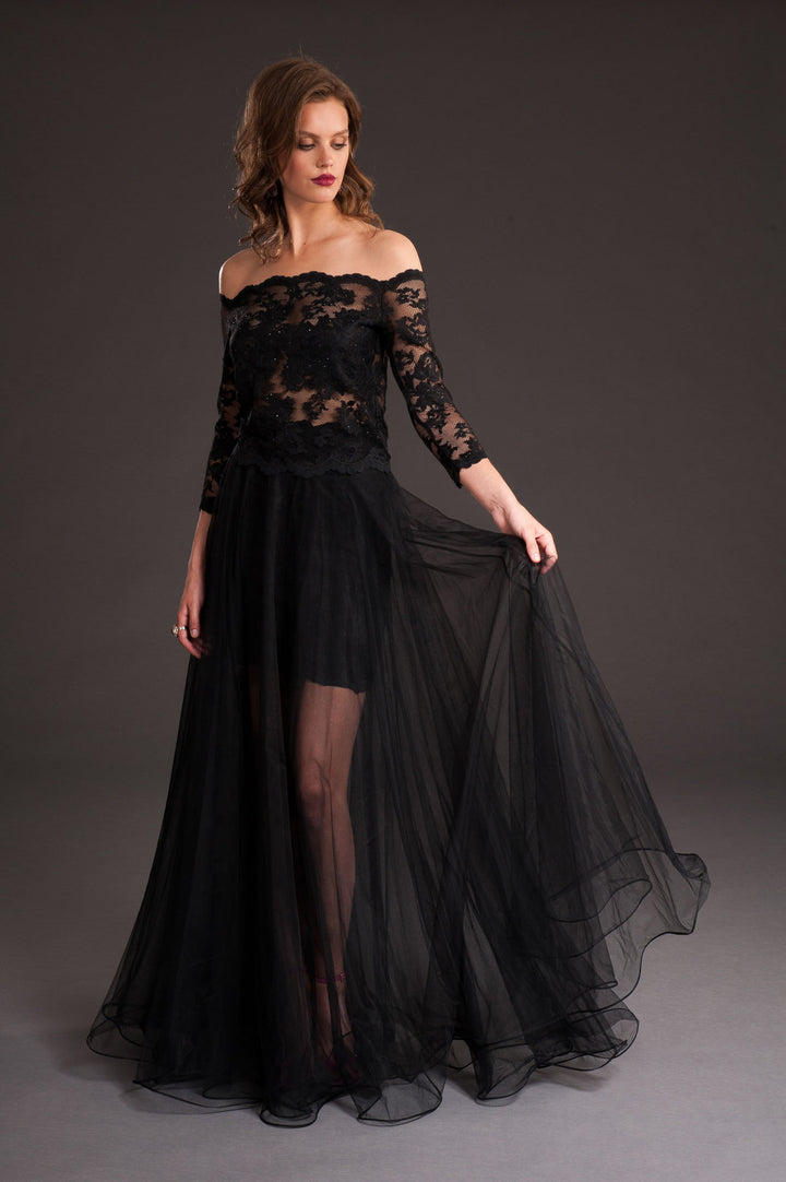 Black Long Tulle Skirt-1