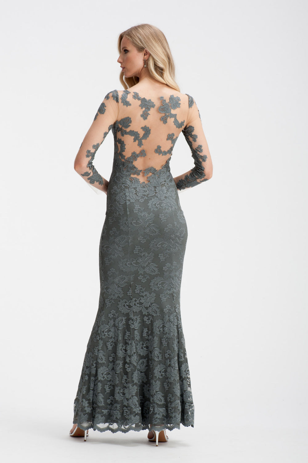 Grey Mermaid Gown with Mesh Detail-1