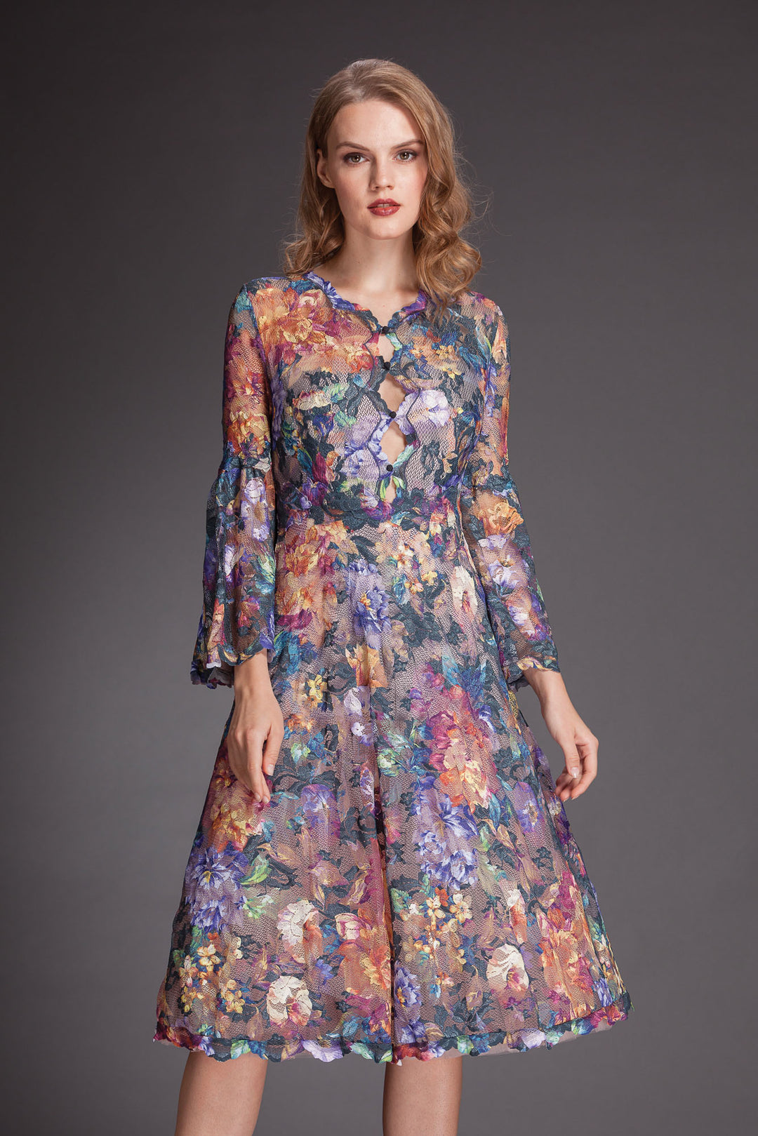 Cocktail Lace Dress with bell sleeves-0