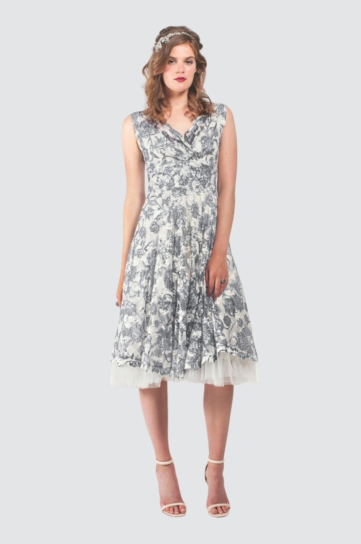 Dress with Scalloped V-Neck