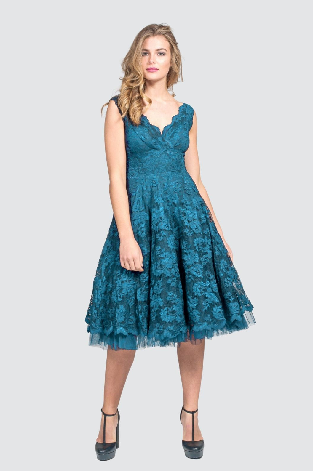 Dress with Scalloped V-Neck