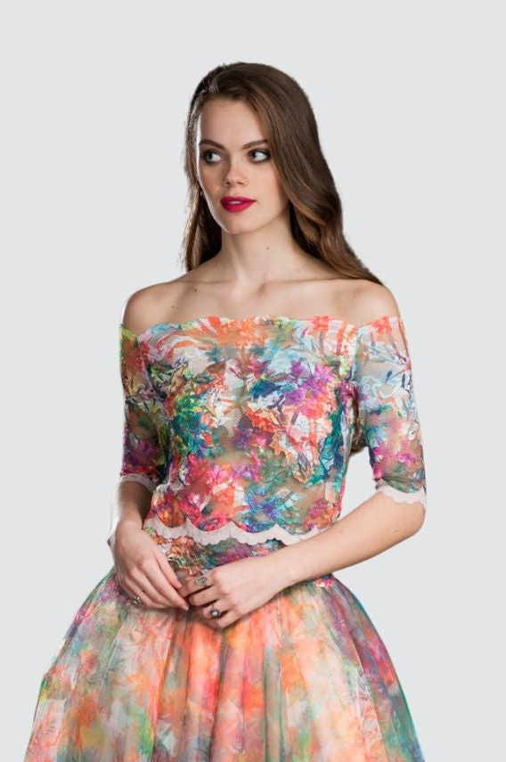 Rainbow Floral Lace & Tulle Two-Piece Set